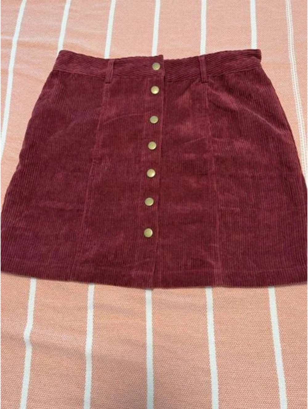#6157 Burgundy Corduroy Button Front Mini Skirt Size M
